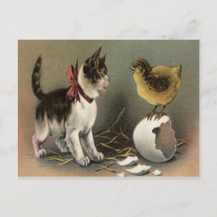 Easter Chick Egg Cat Kitten Holiday Postcard