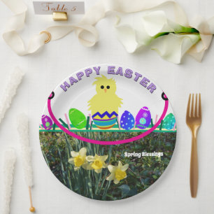Easter Chick Egg Yellow Daffodils Paper Plates