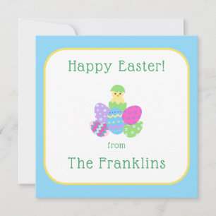 EASTER Chick Eggs and Bright Blue Note Card