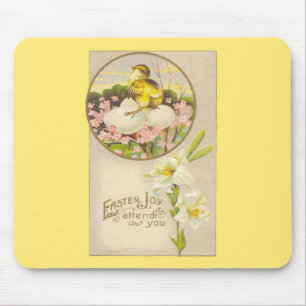 Easter - Chick & Eggs Up a Tree - Antique Postcard Mouse Pad