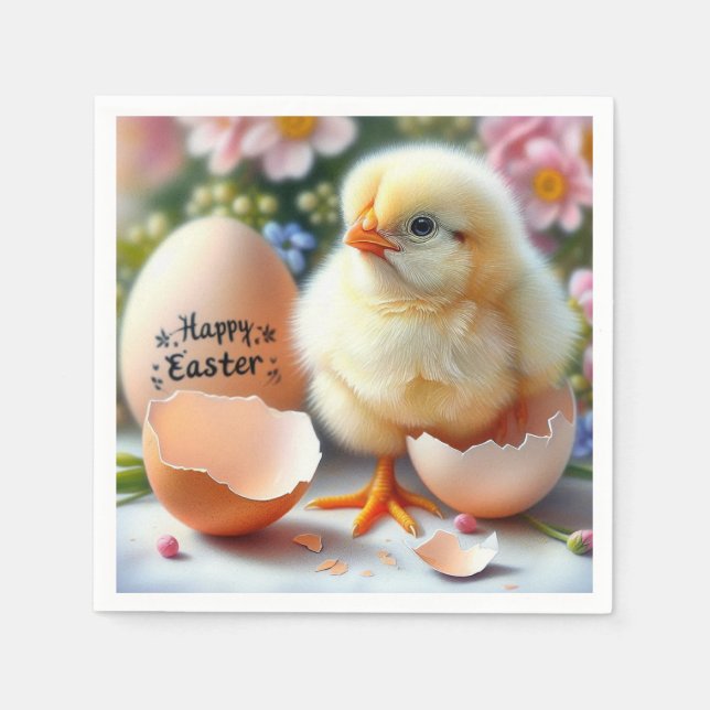Easter Chick Emerging from Egg Shell Napkins (Front)