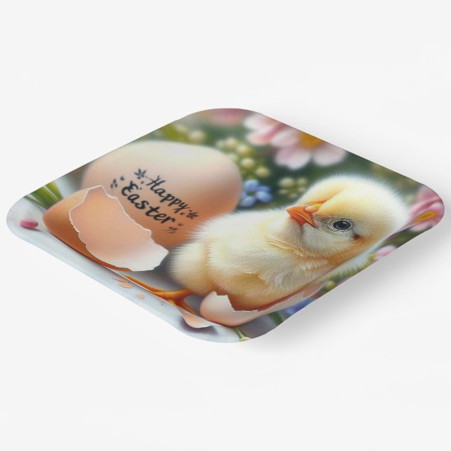 Easter Chick Emerging from Egg Shell Paper Plates (Angled)