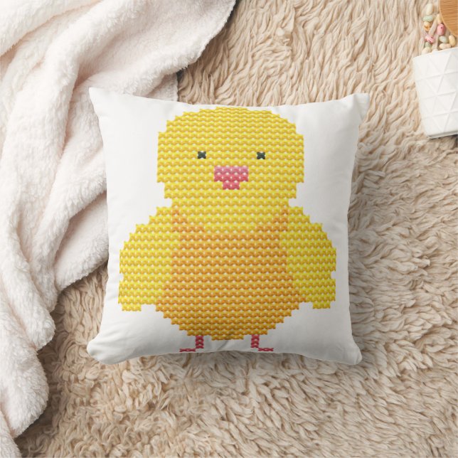 Easter Chick Faux Cross Stitch  Throw Pillow (Blanket)