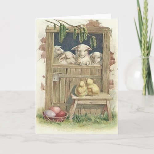 Easter Chick Lamb Barn Colored Painted Egg Holiday Card