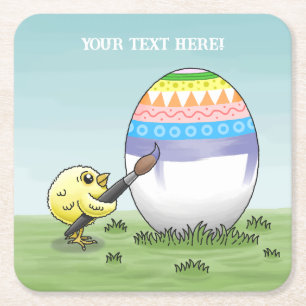 Easter chick paint the Easter egg Square Paper Coaster