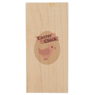 Easter Chick Pink Wood USB Flash Drive