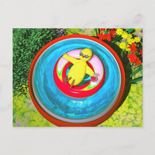 Easter Chick Relaxing in Swimming Pool Holiday Postcard