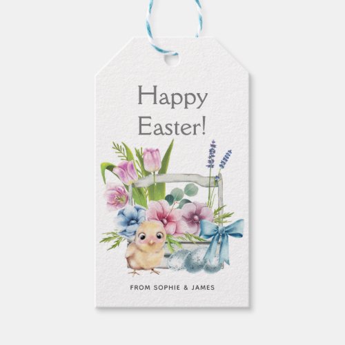 Easter Chick Spring Flowers Eggs Blue Bow Holidays Gift Tags