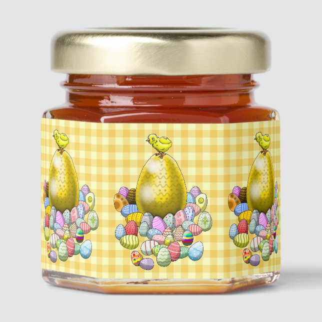 Easter chick with all its eggs honey jar favors (Front)