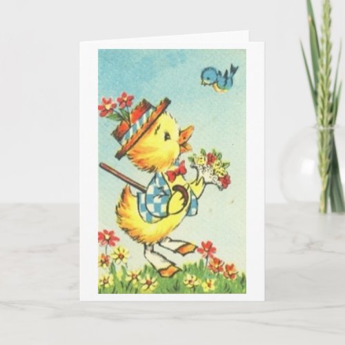 Easter Chick with Bluebird Retro Easter Card