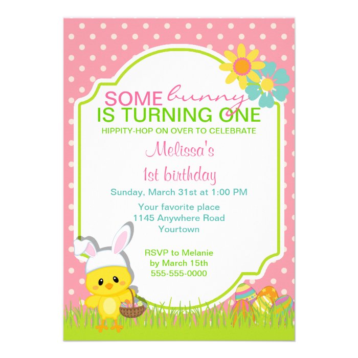 Easter Chick with Bunny Ears Birthday Invitation