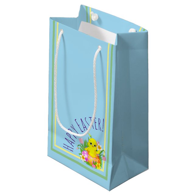 Easter Chick With Flowers Small Gift Bag (Front Angled)