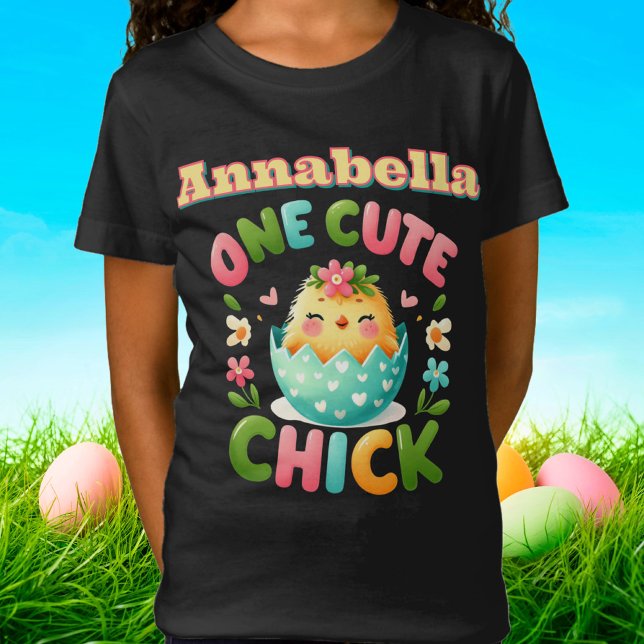 Easter Chick Yellow Peep in Egg with Hearts T-Shirt (Personalized Cute Chick Easter Tee)
