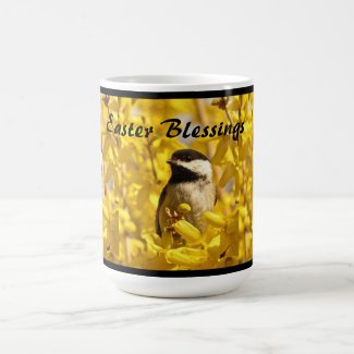 Easter Chickadee Bird in Yellow Flowers Mug