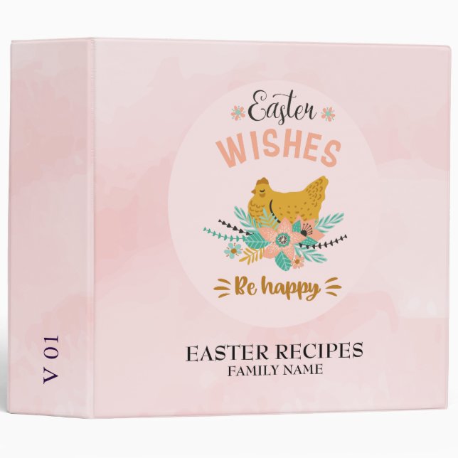 Easter Chicken and flowers bouquet 3 Ring Binder (Front/Spine)