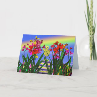 Easter Chicken and Flowers Holiday Card