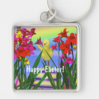 Easter Chicken and Flowers Keychain