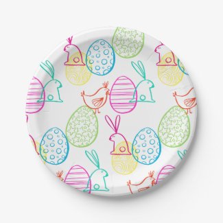 Easter chicken bunny sketchy illustration pattern paper plate