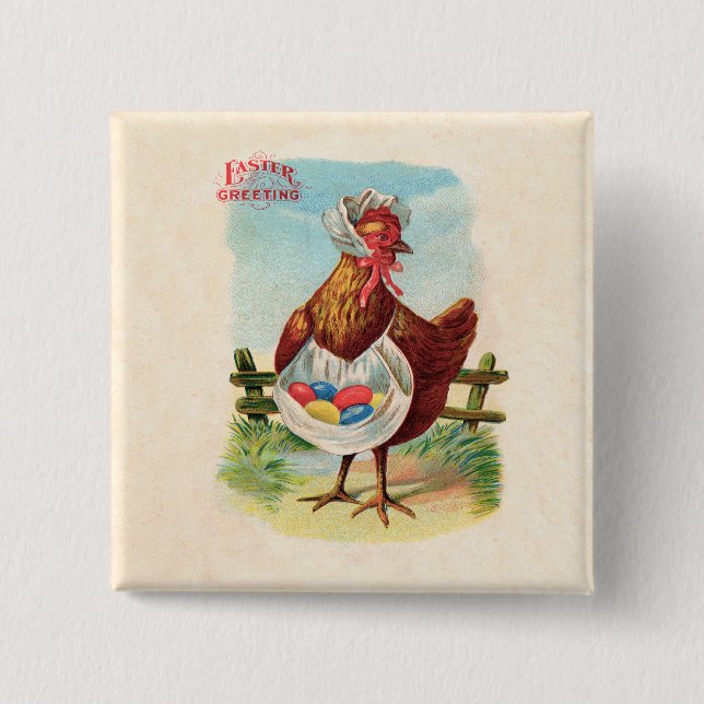 Easter Chicken Farm Cute Antique Eggs Button (Front)