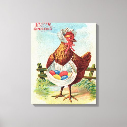 Easter Chicken Farm Cute Antique Eggs Canvas Print