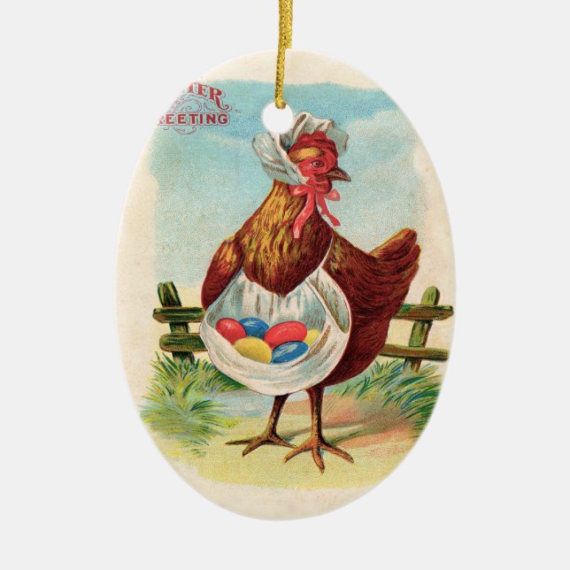 Easter Chicken Farm Cute Antique Eggs Ceramic Ornament (Front)