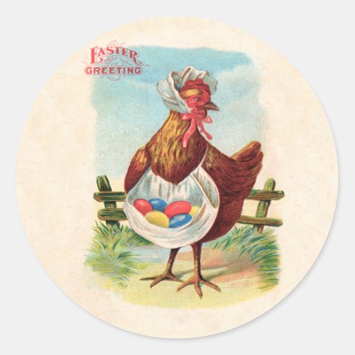 Easter Chicken Farm Cute Antique Eggs Classic Round Sticker