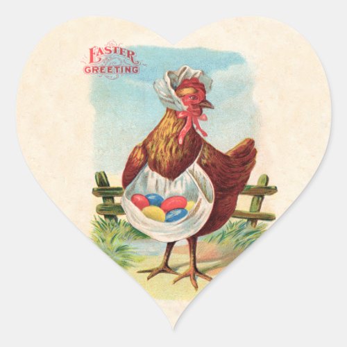 Easter Chicken Farm Cute Antique Eggs Heart Sticker