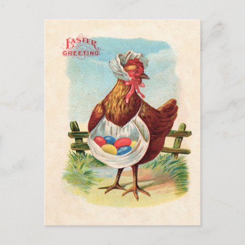 Easter Chicken Farm Cute Antique Eggs Holiday Postcard