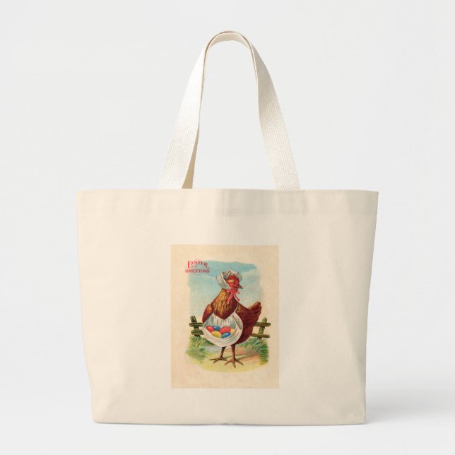 Easter Chicken Farm Cute Antique Eggs Large Tote Bag (Front)