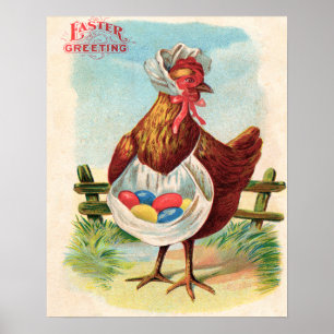 Easter Chicken Farm Cute Antique Eggs Poster