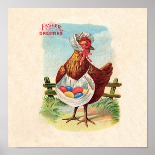 Easter Chicken Farm Cute Antique Eggs Poster