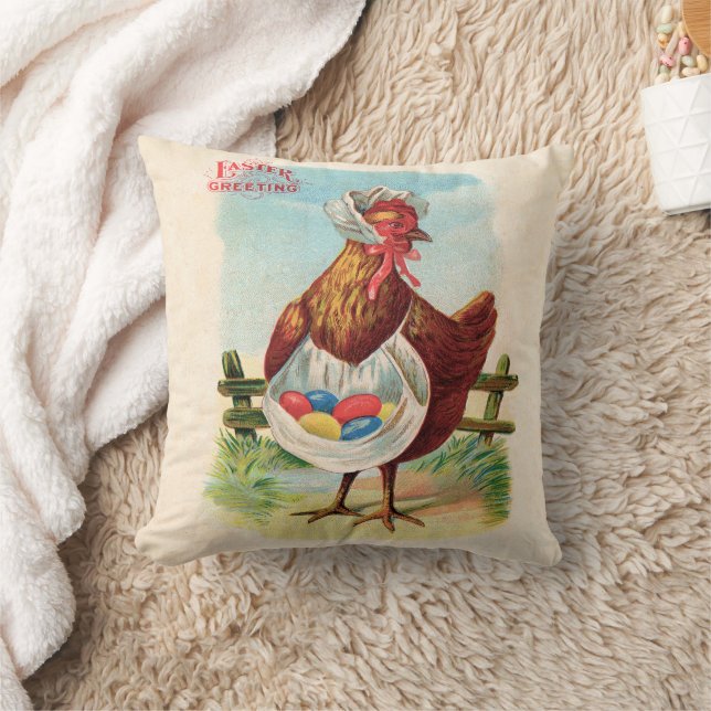 Easter Chicken Farm Cute Antique Eggs Throw Pillow (Blanket)