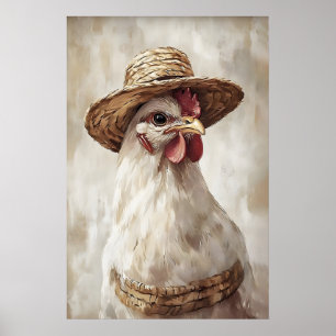 Easter chicken in hat print, spring chicken print