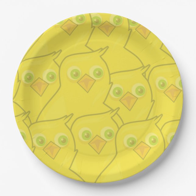 Easter Chickens Bright Yellow Cartoon Pattern Paper Plates (Front)