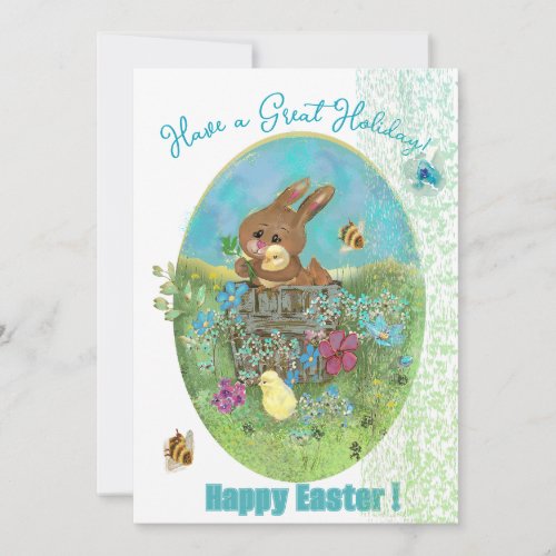 Easter Chicks and Bunny Flat Holiday Card