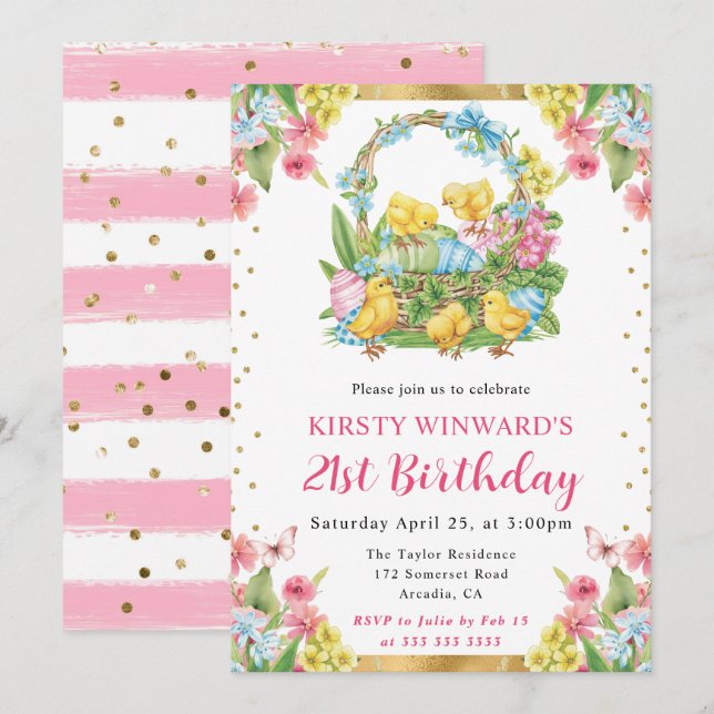 Easter Chicks and Eggs Spring 21st Birthday Invitation (Front/Back)