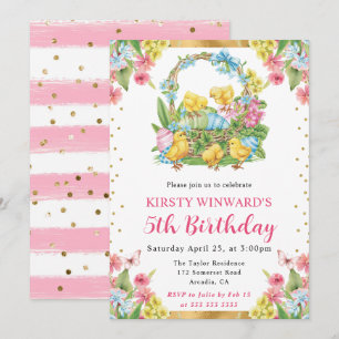 Easter Chicks and Eggs Spring 5th Birthday Invitation