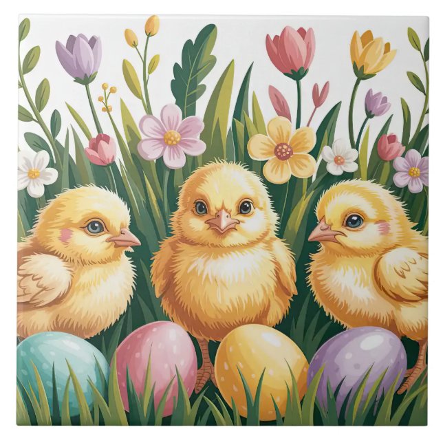 Easter Chicks | Cute Spring Baby Chick Design Ceramic Tile (Front)