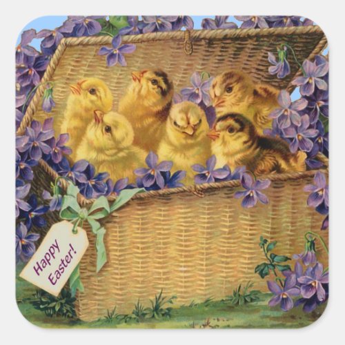 Easter Chicks in a Basket Square Sticker