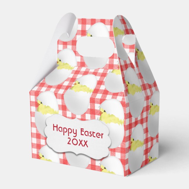 Easter Chicks In Egg On Gingham  Favor Boxes (Front Side)