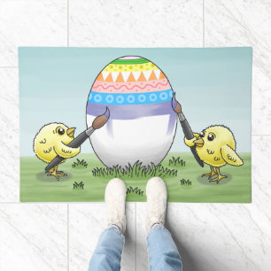 Easter chicks paint the Easter egg Doormat