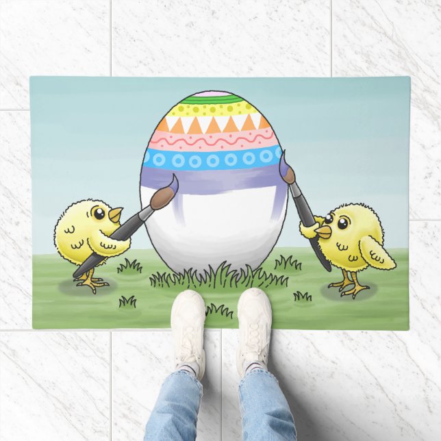 Easter chicks paint the Easter egg Doormat (Indoor)