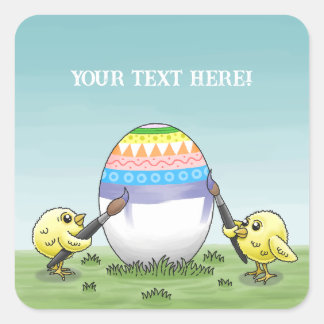 Easter chicks paint the Easter egg Square Sticker