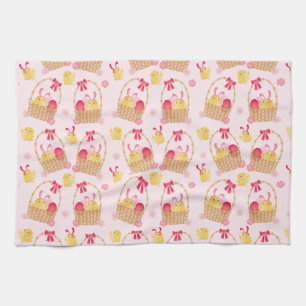 Easter Chicks Pattern Pink Kitchen Towel