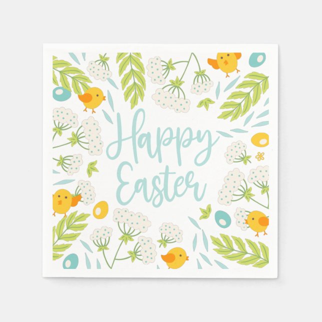 Easter Chicks Spring Floral Foliage  Napkins (Front)