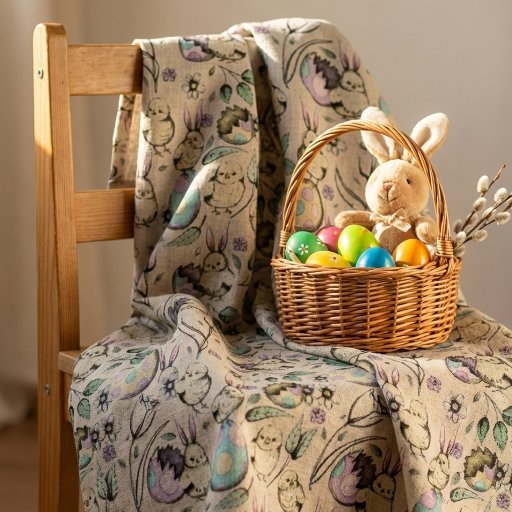 Easter Chicks & Spring Flowers Linen Fabric