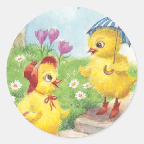 Easter chicks vintage classic round sticker