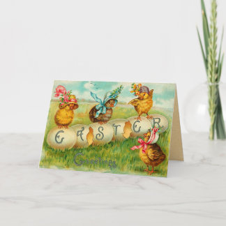 Easter Chicks with Hats Holiday Card