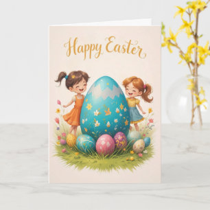 Easter Children and Colorful Egg Greeting Card