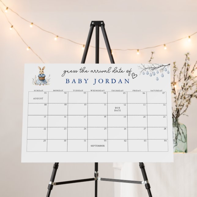 Easter Chinoiserie Baby Shower Due Date Calendar Foam Board (In Situ (Stand))